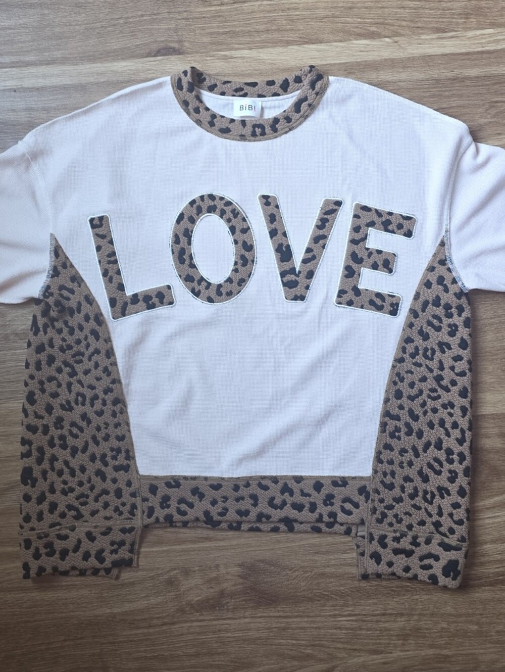 Oversized BiBi White shirt with Leopard 'LOVE' Appliqué